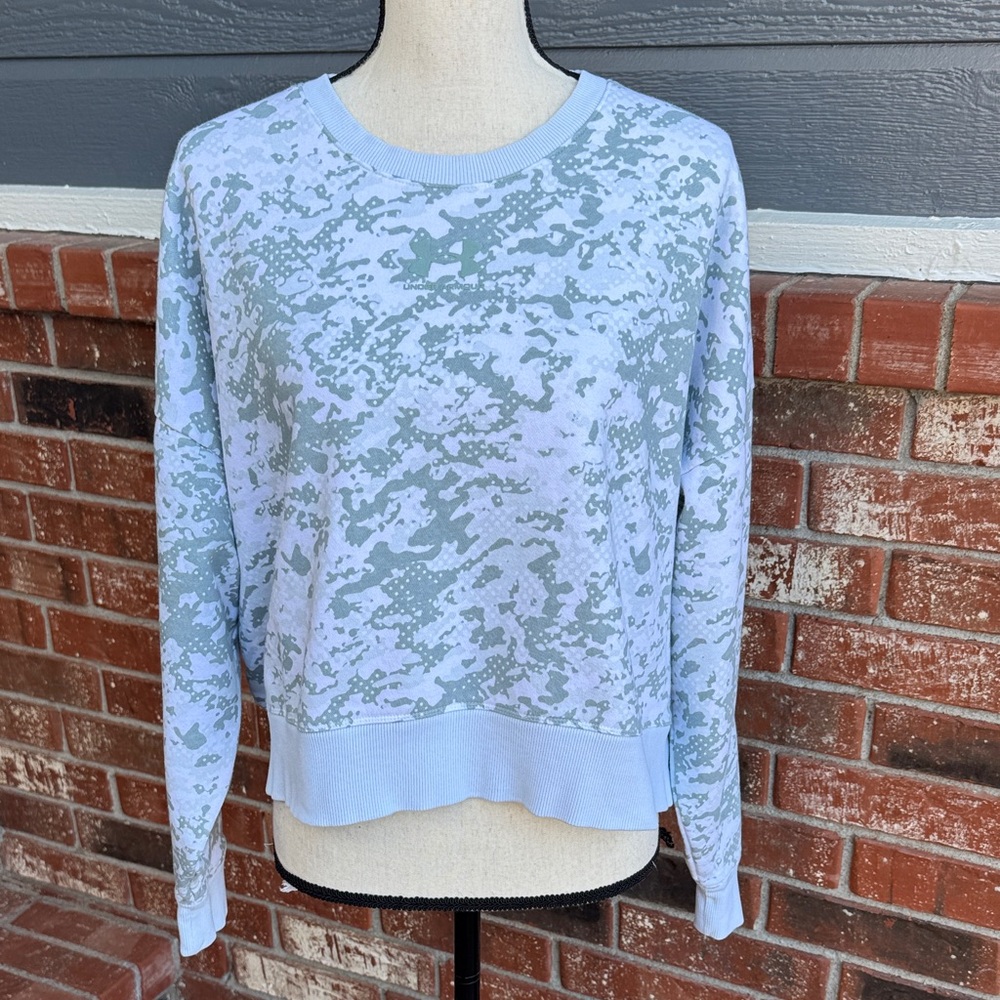 Under Armour UA Rival Fleece Light Green Camo Crew Sweatshirt Women's Size M